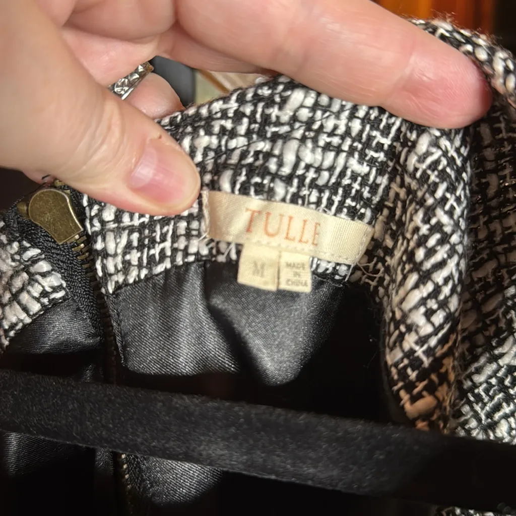 Anthropologie Tulle Elegant Black and White Tweed Dress Size Medium - Image 5