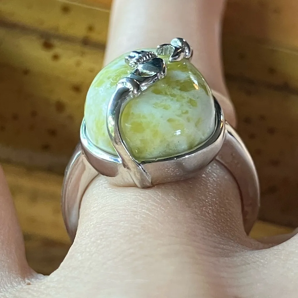 Natural Connemara Marble Sterling Silver Claddagh Ring Size 7 Green - Image 2