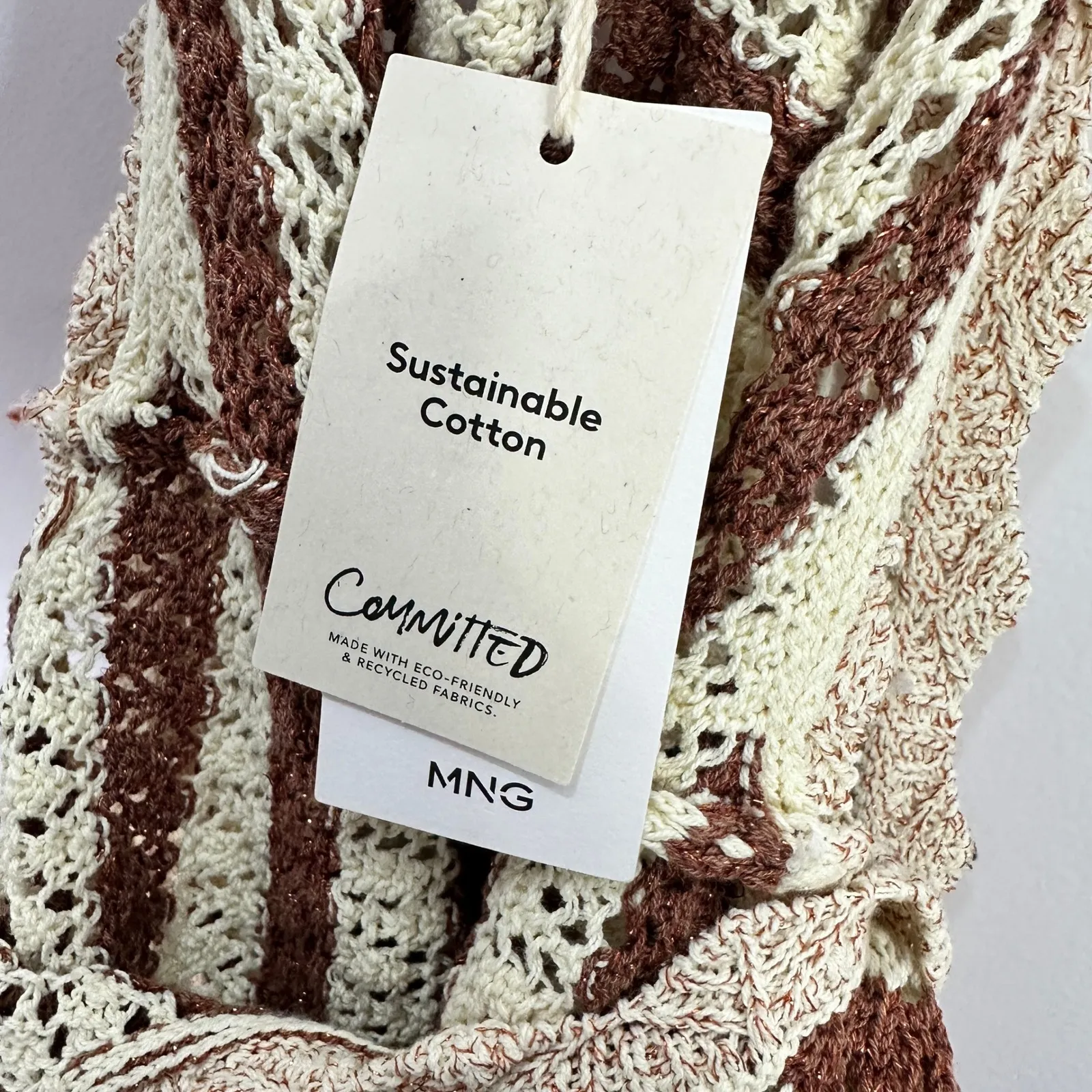 MNG Mango Crochet Knit Tank Top Brown Sparkle Forest Fairy Boho Granola Earthy - Image 3