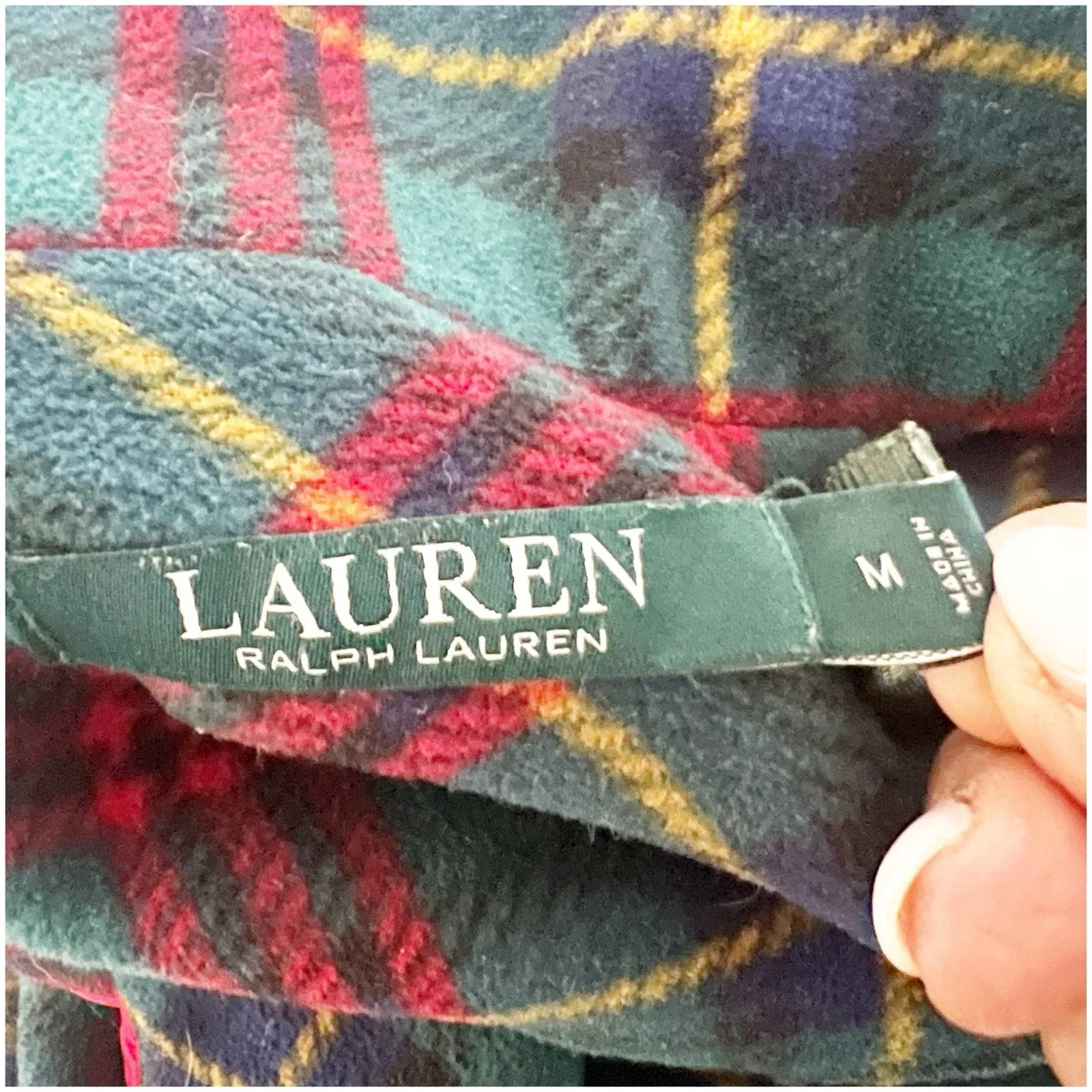 Lauren Ralph Lauren Women’s Monogram Plaid Flannel Pajama Top Button Front Med - Image 5