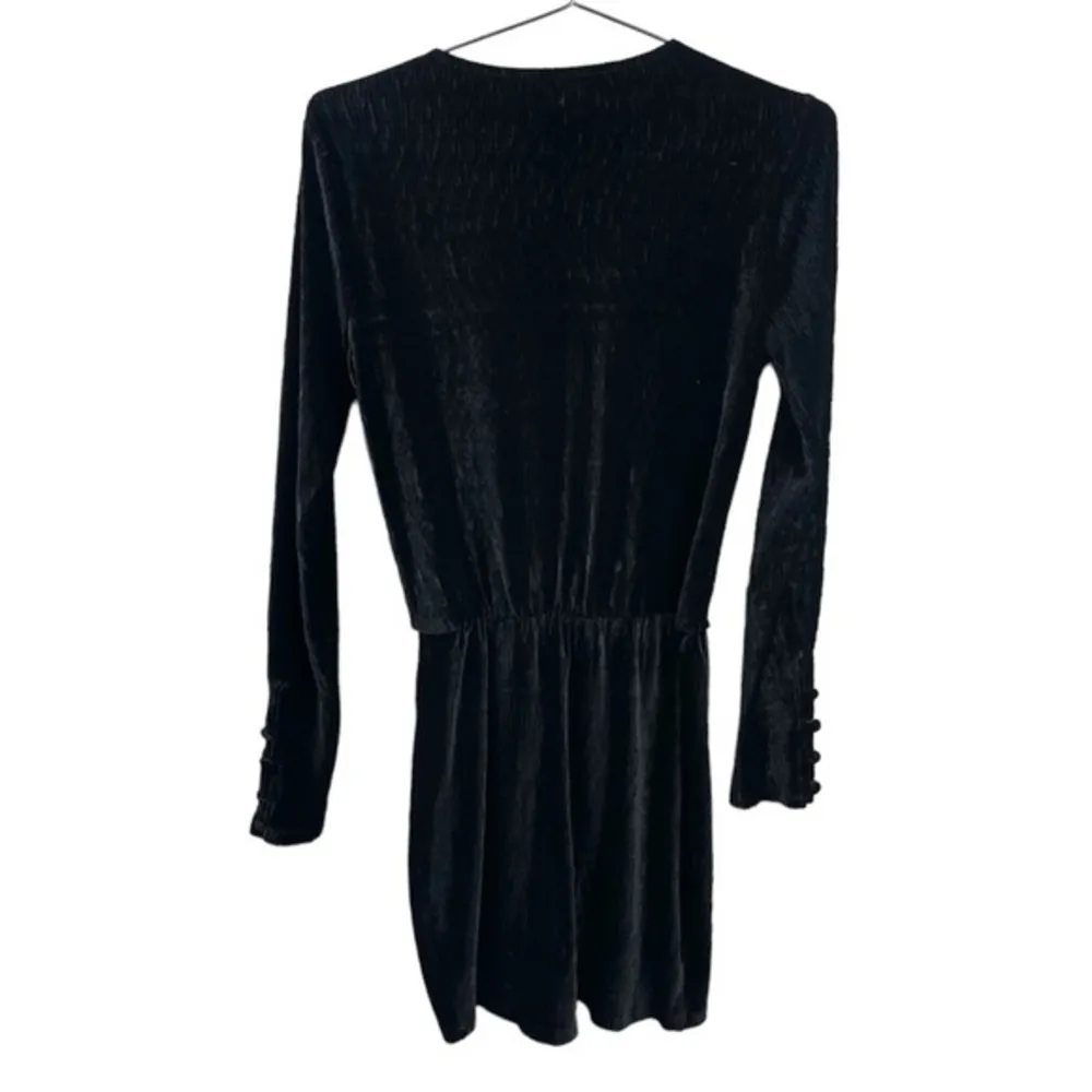 h:ours Black Velvet‎ Deep V Neckline Long Sleeve Mini Dress - Image 2