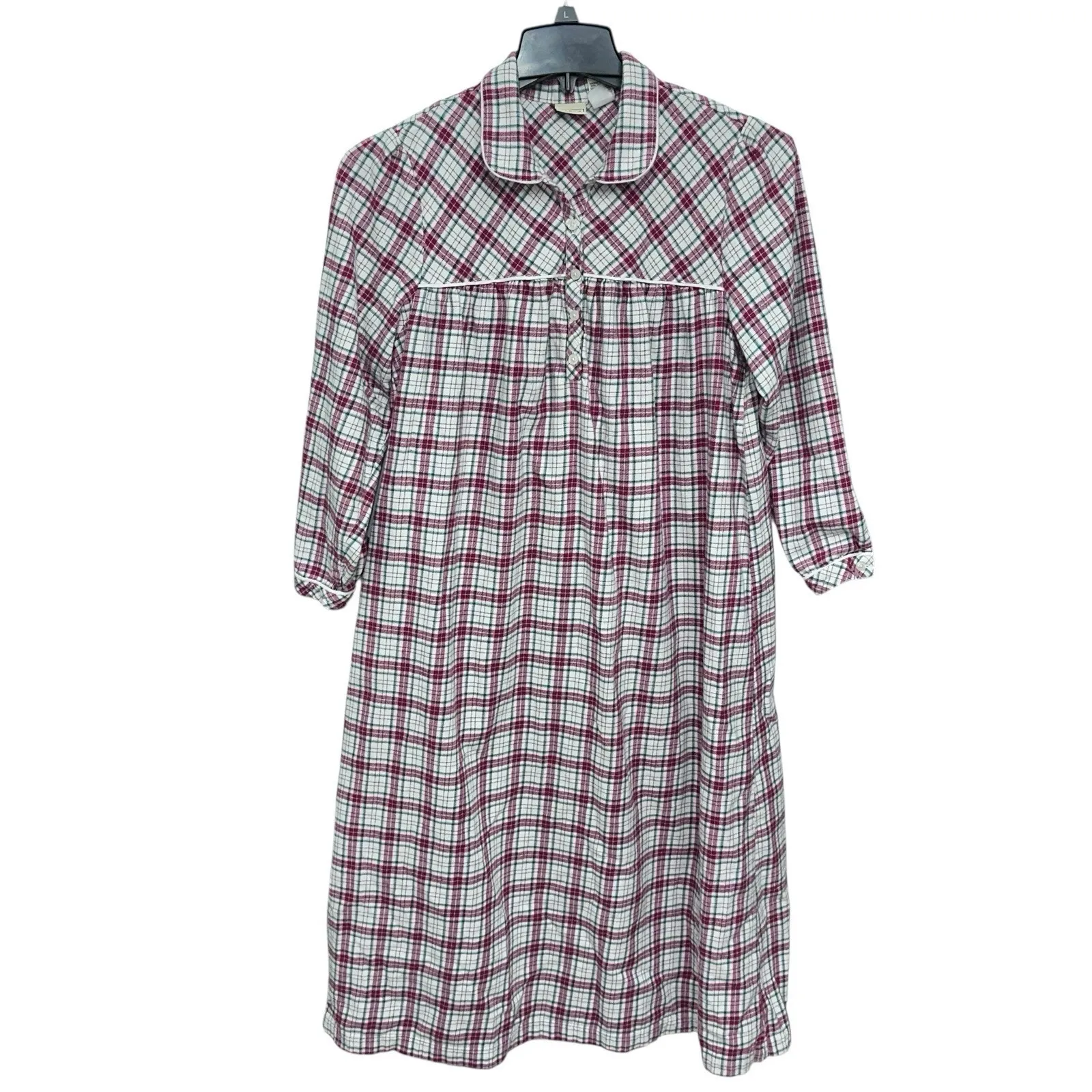 LL Bean Nightgown Size M Petite MP Long Pintuck Red Plaid Tartan Flannel PJs VTG - Image 7