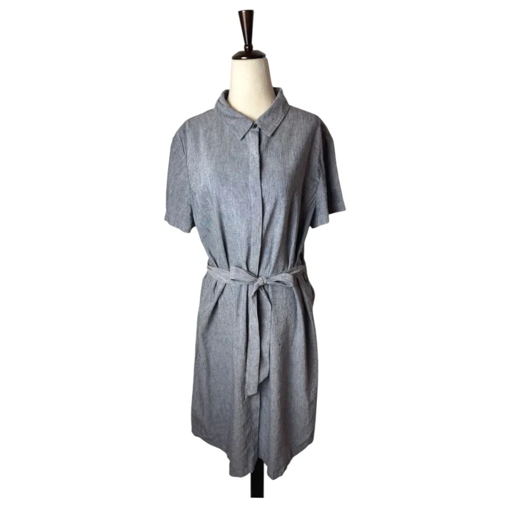 Pendleton Dress Women 14 Blue Linen Blend Button Down Belted Shirt Preppy Career - Image 2