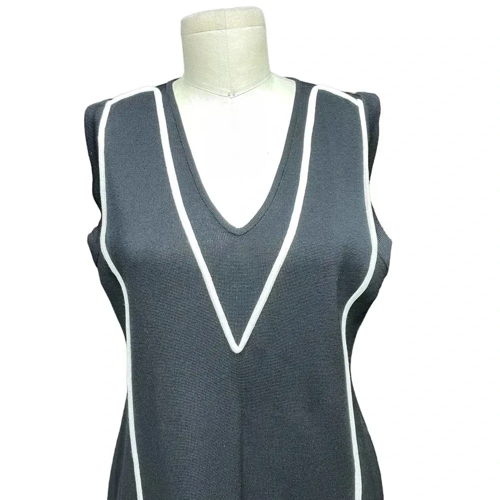 Misook Collection‎ Black White Piped Knit Sheath Dress Size Medium - Image 2