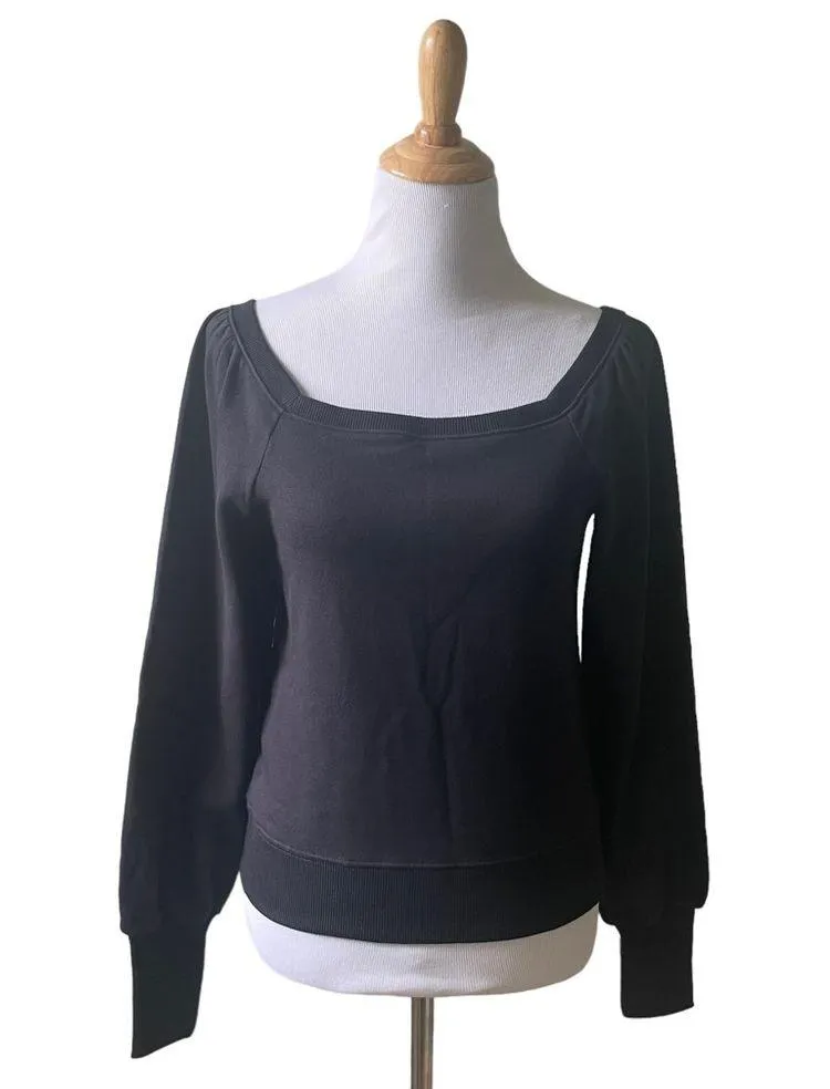 Rebecca Minkoff Ariel Square Neck Puff Sleeve Sweatshirt in Black XS - Image 2