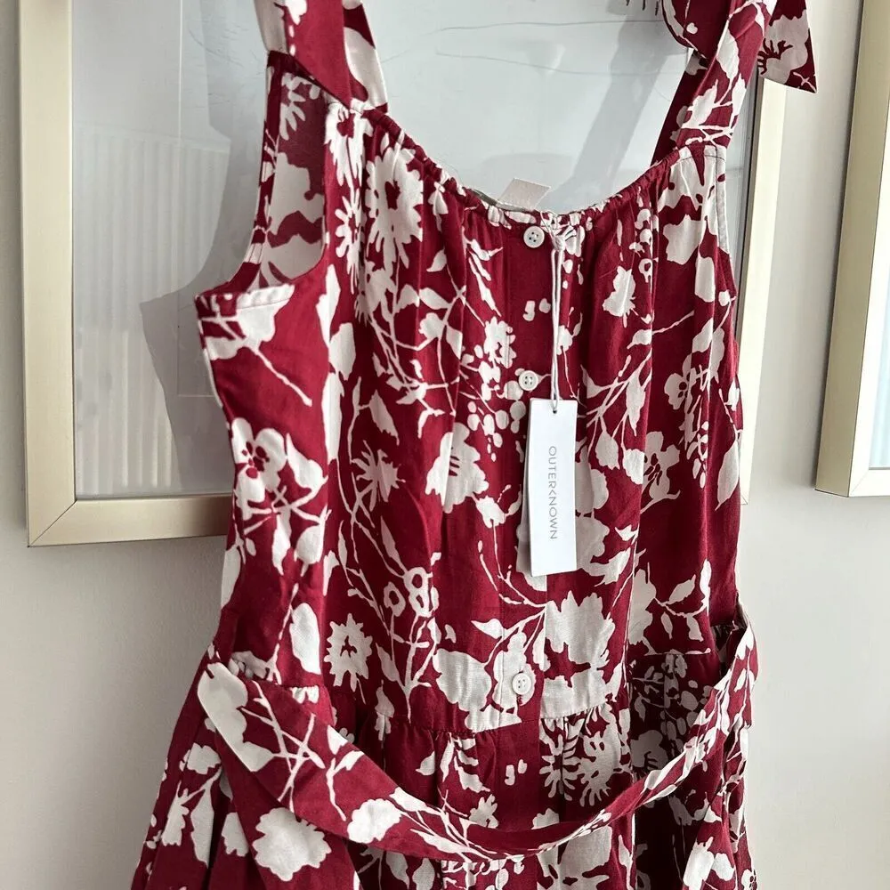 Outerknown Floral Maxi Dress Womens Small Cotton Silk Red White Pockets NWOT - Image 11