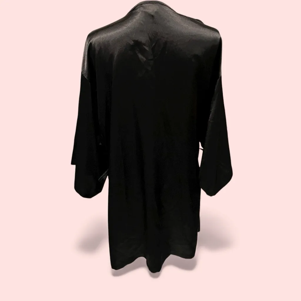 Black silky satin wine lace trim kimono robe whimsigoth midi - Image 5