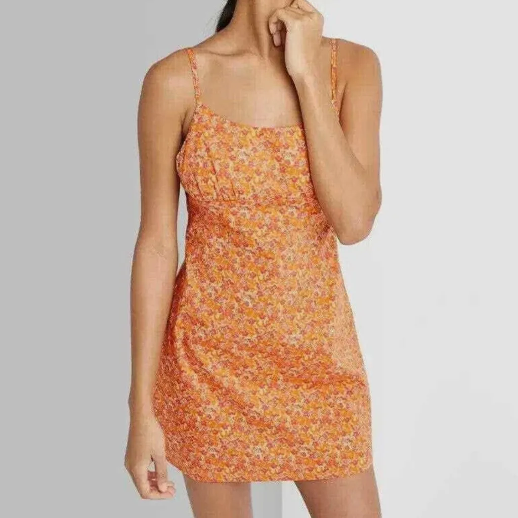WILD FABLE Sleeveless Woven Bodycon Dress Orange Red Floral Mini Y2K 90s ALTERED - Image 4