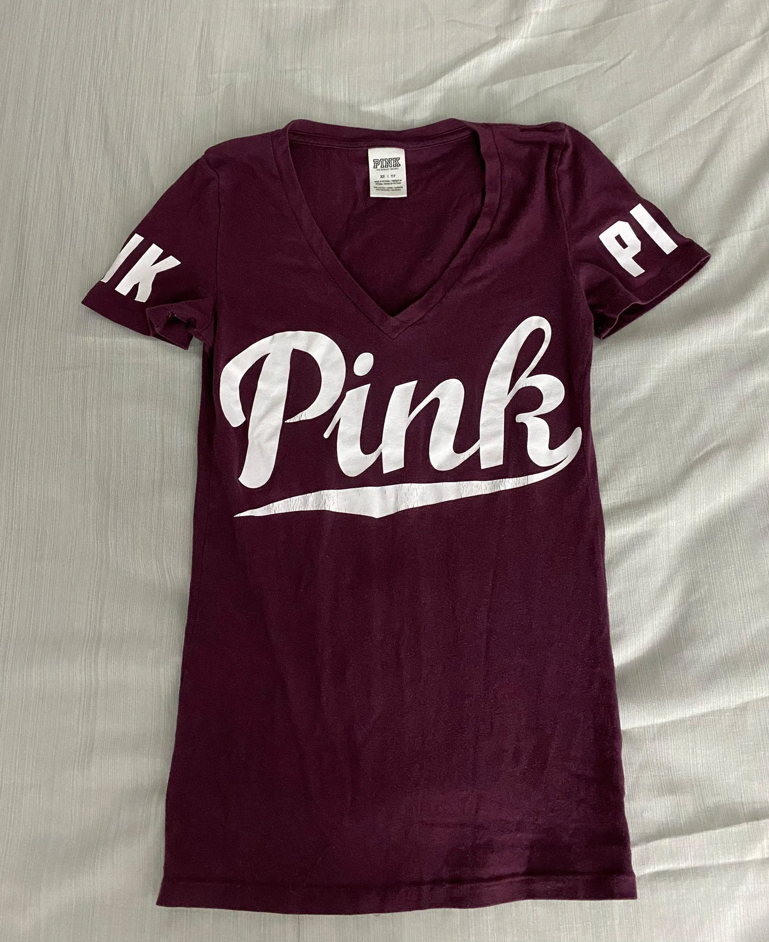 Victoria’s Secret PINK V Neck Burgundy Shirt - Image 2