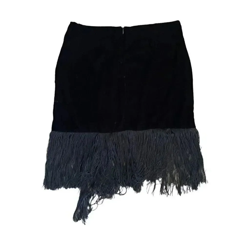 NWT Zara Women Black Fringed Velvet High Waist Ruched Front Detail Mini S #1140 - Image 6