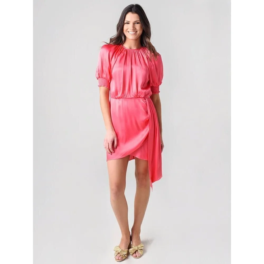 Saylor Zulu Satin Mini dress in Melon Pink Large New Womens Cocktail - Image 13