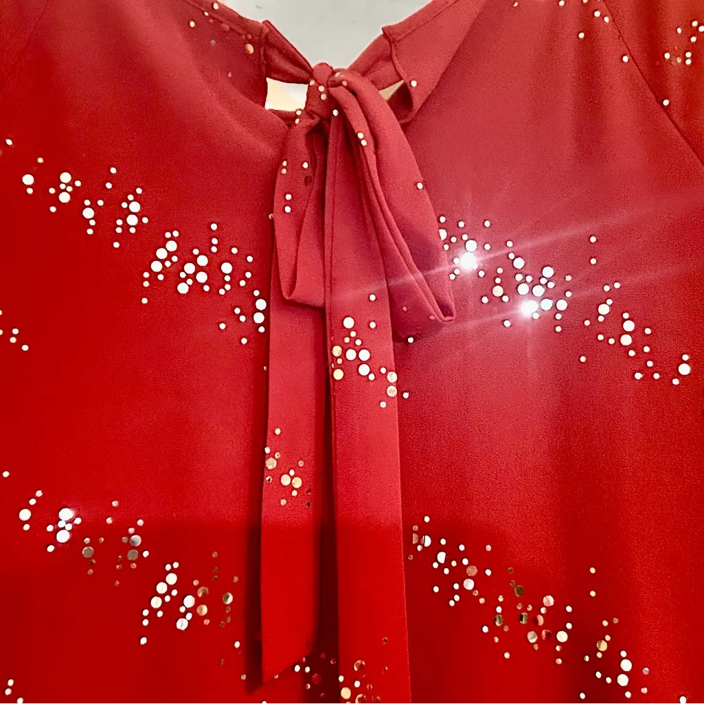 NY Collection Red Women's Top with silver sparkles size medium - Image 2