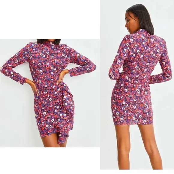 Veronica Beard Louella Berry Floral Print Silk-Satin Mini Dress 4 NEW *TINY FLAW - Image 2
