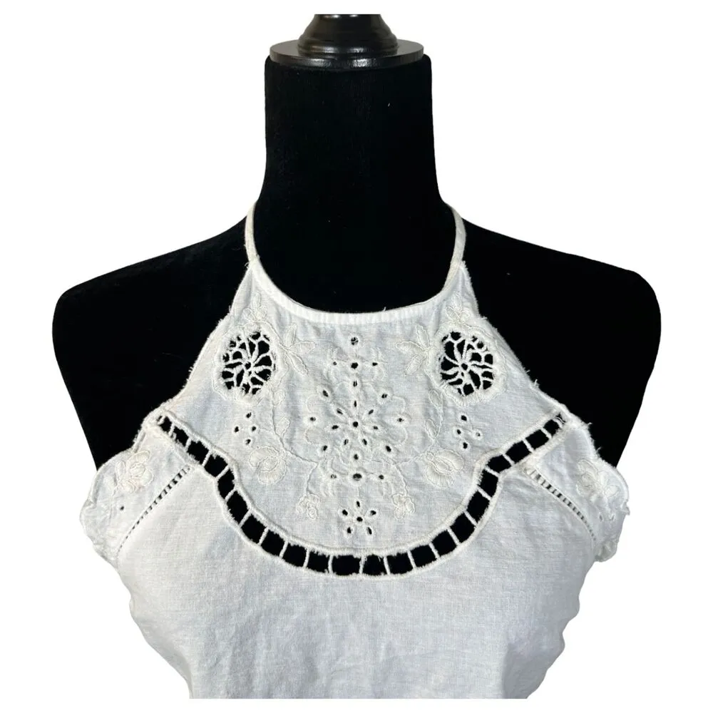 Zara White Eyelet Embroidered Scarf Halter Festival Top Size XL - Image 6