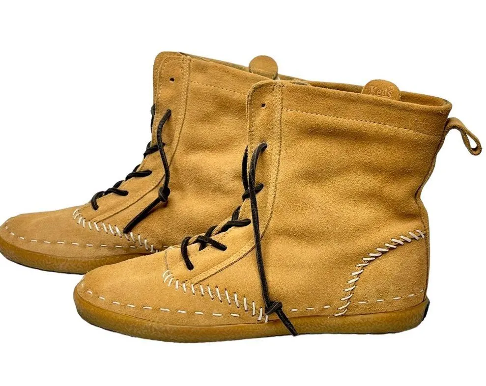 Keds Suede Shearling Tan Lace Up Moccasin Ankle Boots Booties 7.5 - Image 6