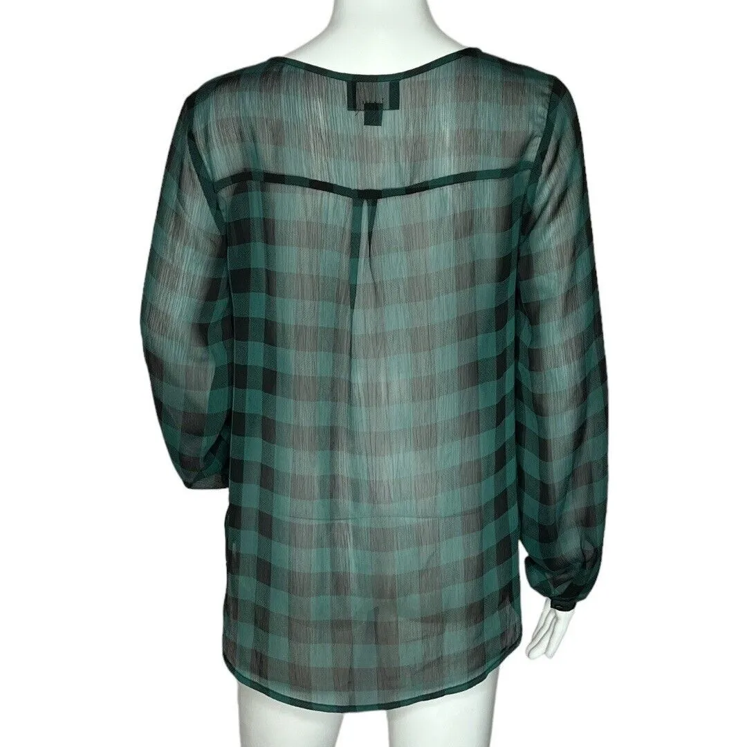 Lumiere Shirt Women Small Green Black Check‎ Print Sheer Casual Work Versatile - Image 3