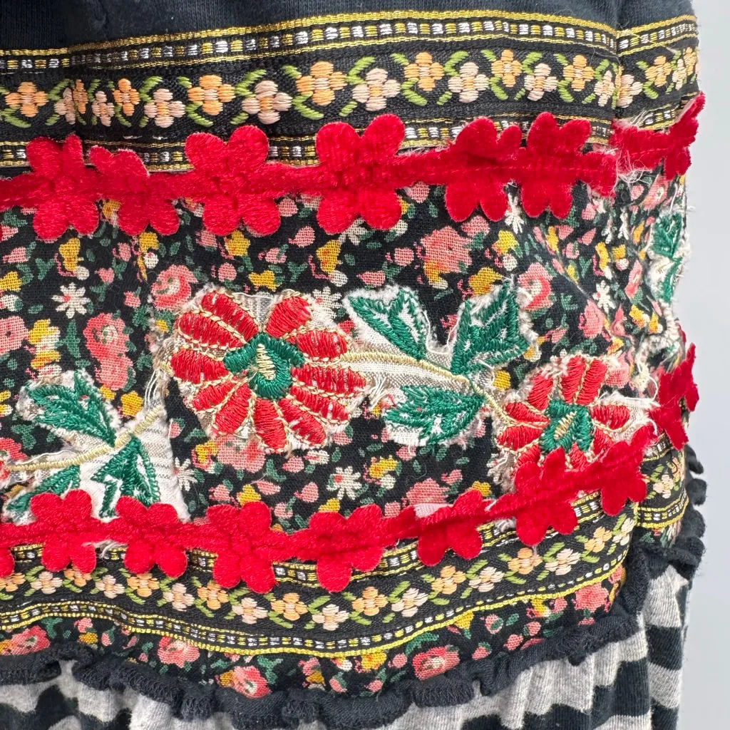 Free People Halter Dress Plunging V Neck & Back Striped Floral Embroidered Boho - Image 8