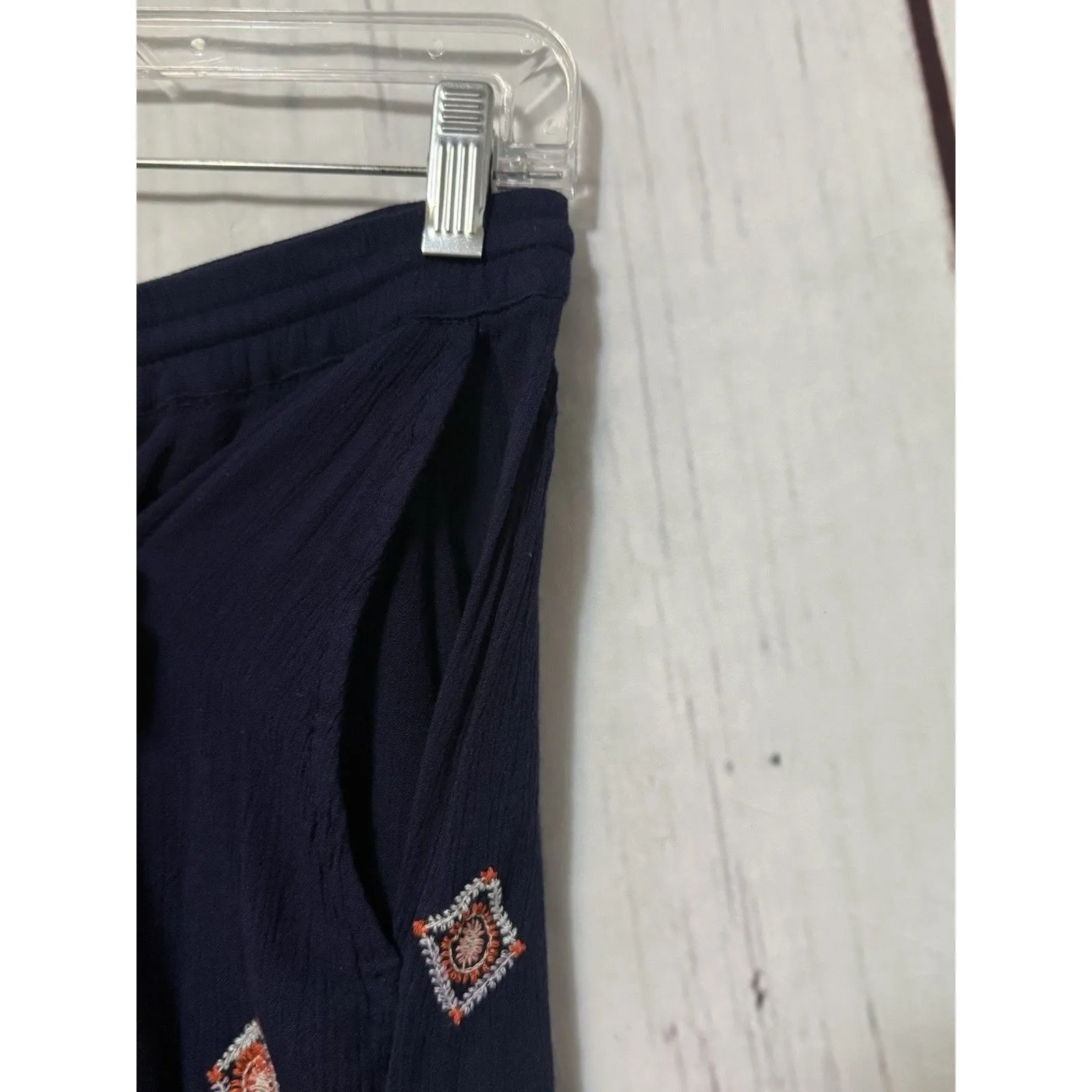 Sundance Niovi Wide Leg Pant Embroidery Boho Drawstring Viscose Blue Size Small - Image 3