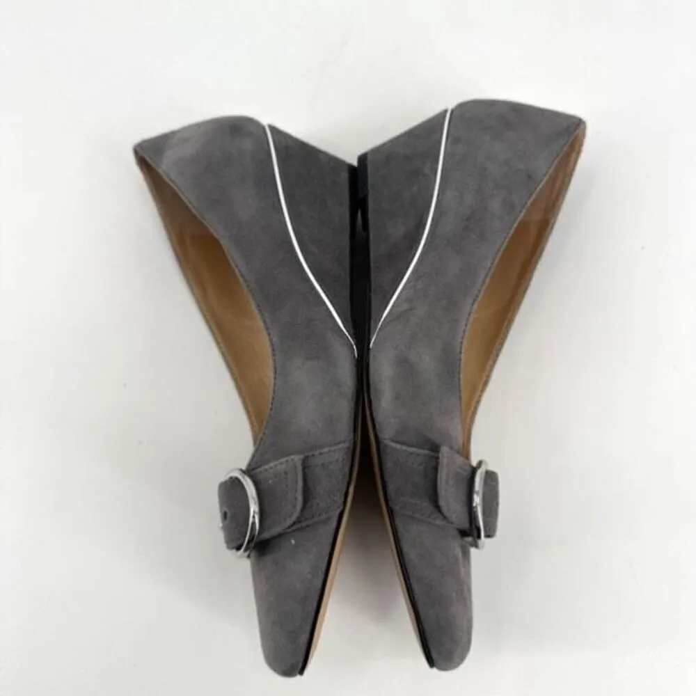 Talbots‎ Women's Laney Kendall Suede Almond Toe Buckle Wedge Heels Gray Size 6 - Image 7