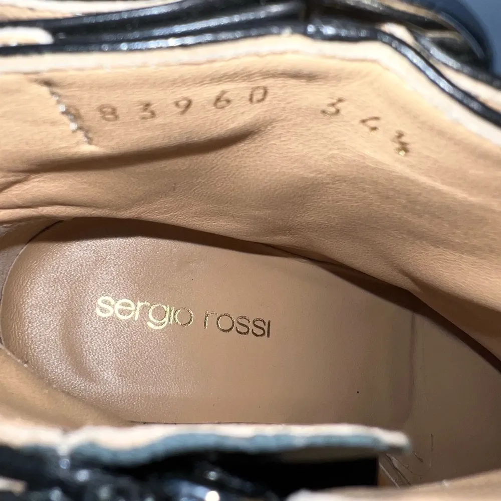 Sergio Rossi Women's Black Leather SR Logo Buckled Ankle Booties Size EU 34.5 - Image 6