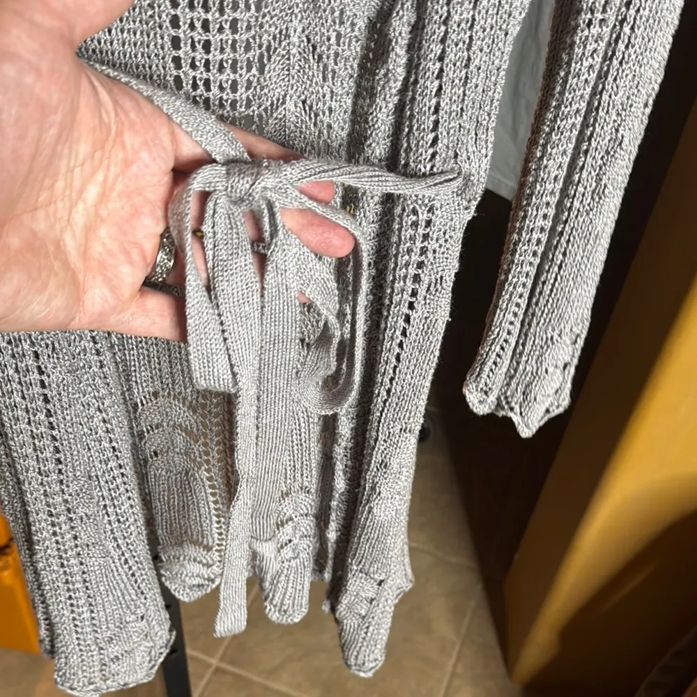 Coldwater Creek Linen Rayon Blend Open Knit Gray Cardigan Size Medium - Image 6