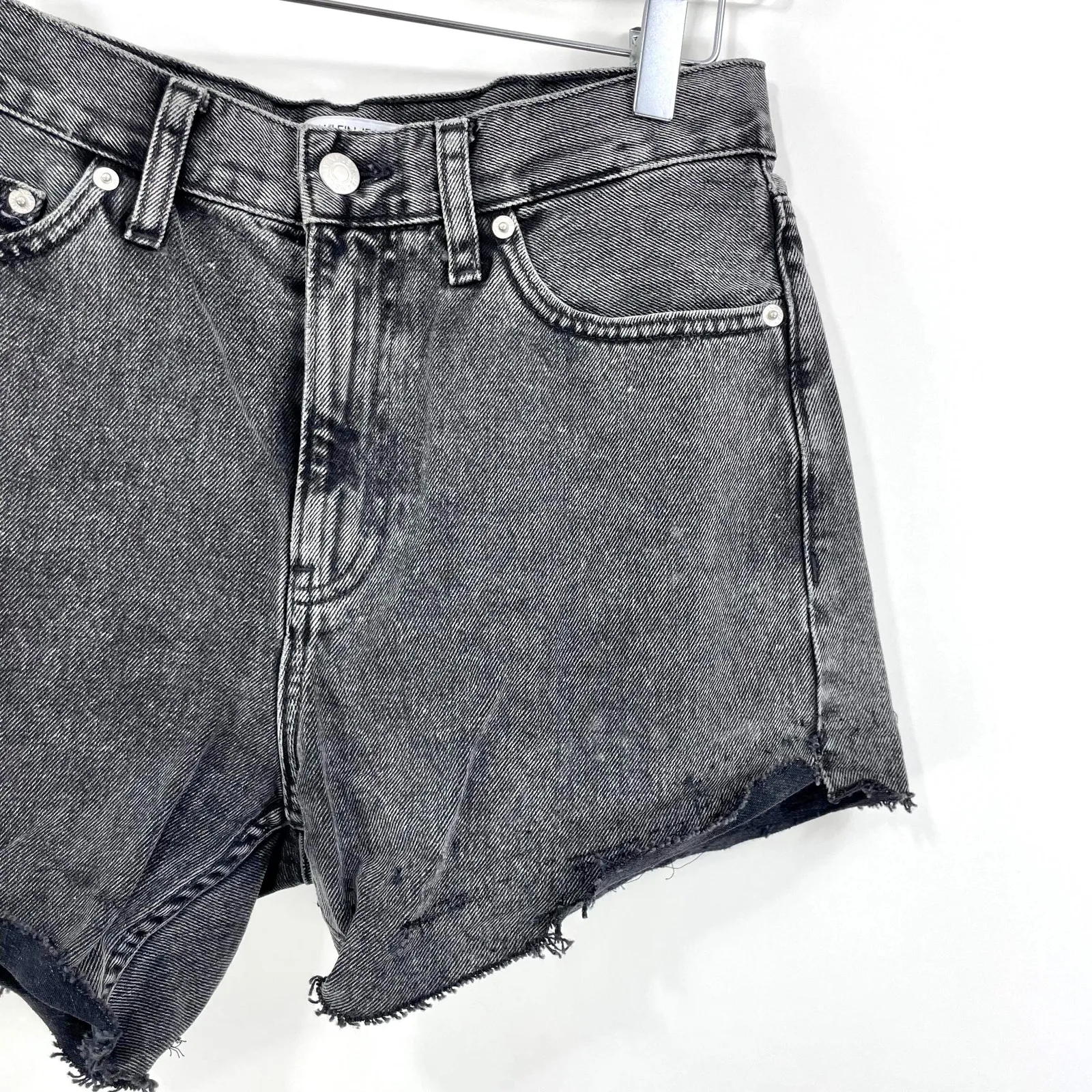 Calvin Klein Size 28 Black Vintage Mineral Wash High Rise Cutoff Denim Shorts - Image 7