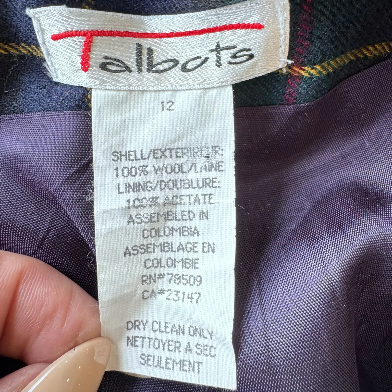 Talbots 100% Wool Plaid Tartan Wrap Skirt Green Blue Midi Women’s Size 12 - Image 5