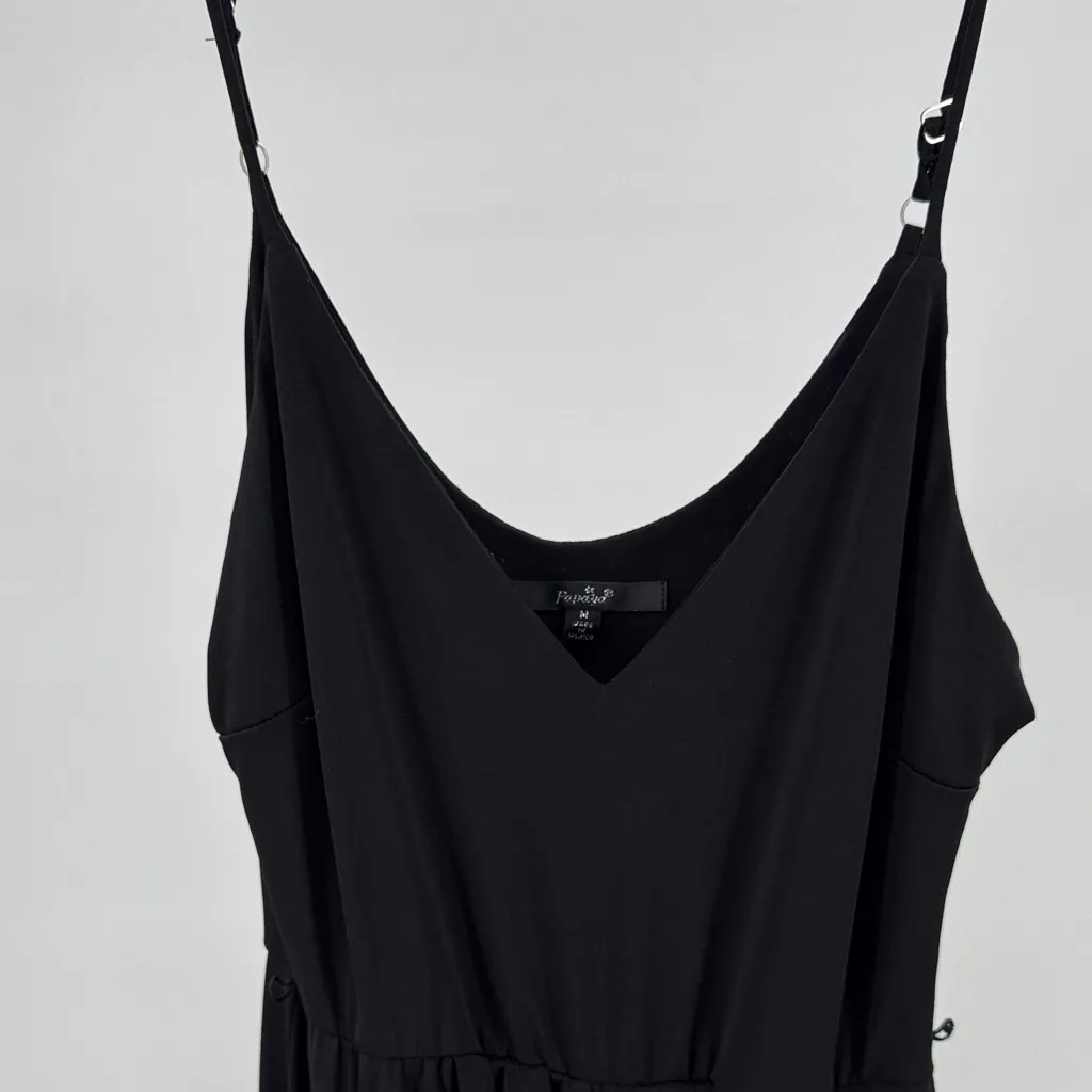 Papaya Black stretchy wide leg adjustable strap Jumpsuit romper M layering party - Image 3
