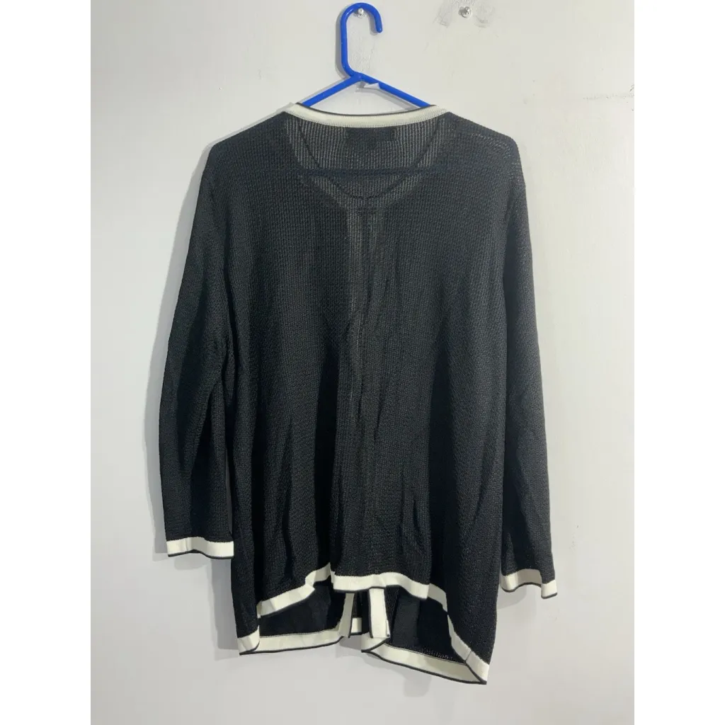 Womans Jones NY Woman Size 2x Black Open Front Cardigan Sweater Chain Accent - Image 2