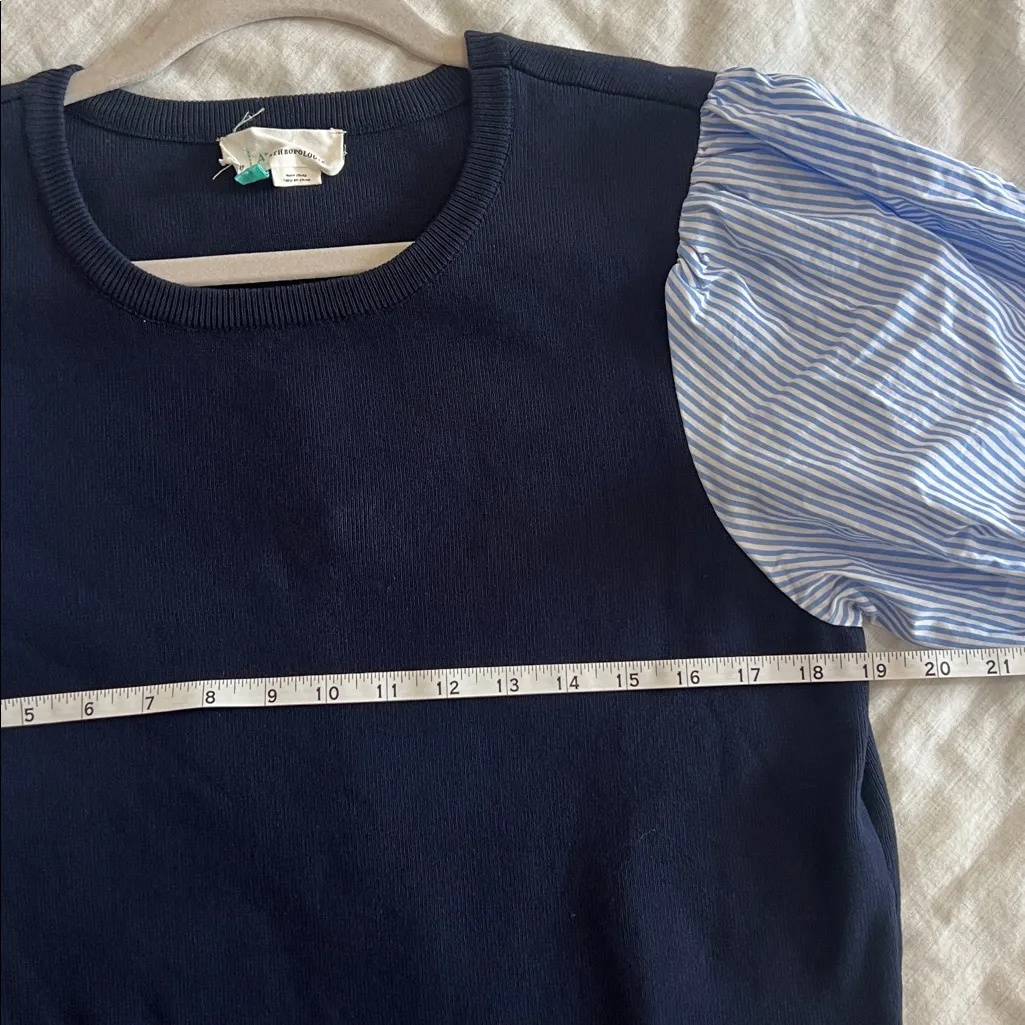 Anthropologie Blue Puff Sleeve Layered Sweater Blouse Preppy Sz XL - Image 5