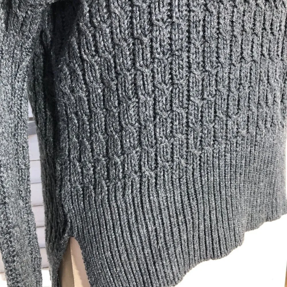 Loft Cotton Cable Knit Asymmetrical Sweater Gray Medium - Image 11