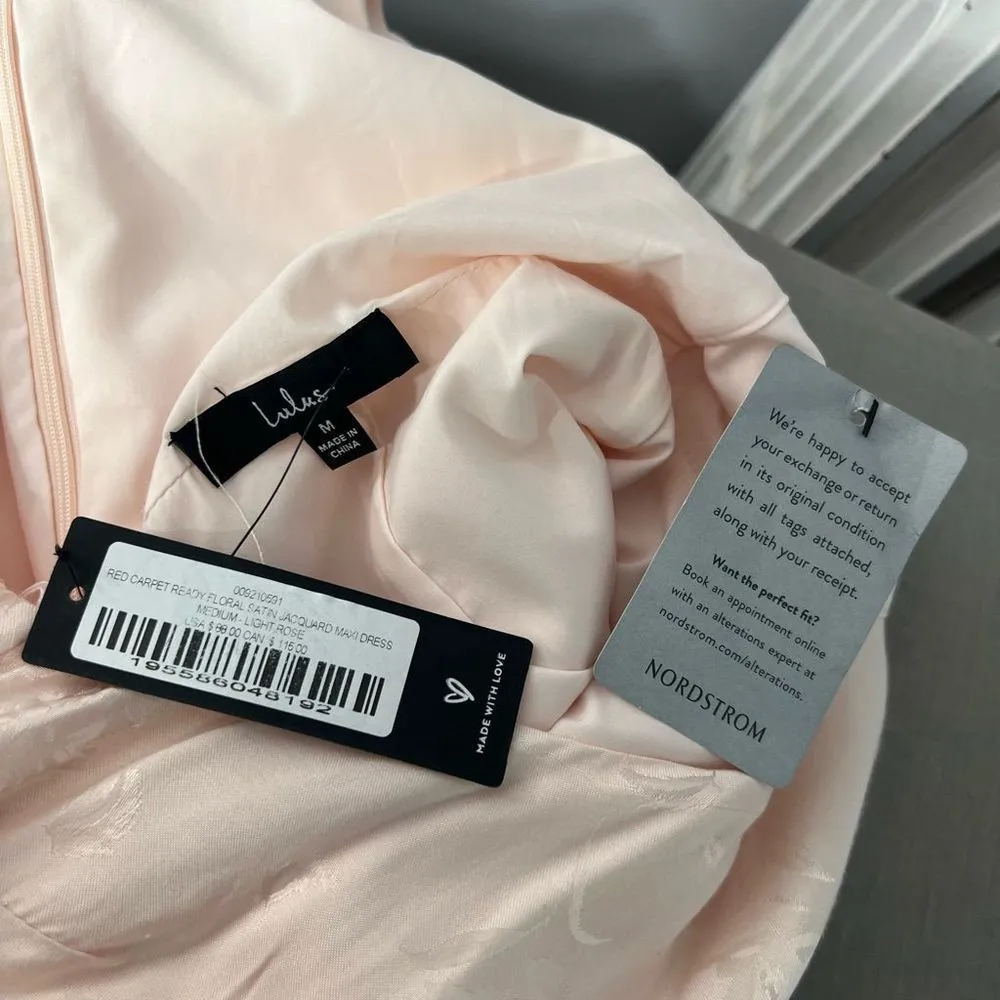 Lulu’s nwt Red Carpet Ready Light Rose Floral Satin Jacquard Maxi Dress - Image 11