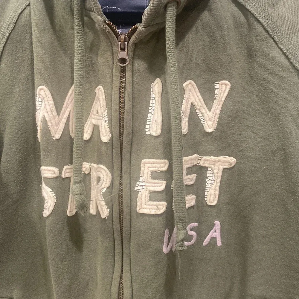 Main Street USA Juniors Green Hoodie Zip Up Jacket Cocoa Sz Large - Image 2