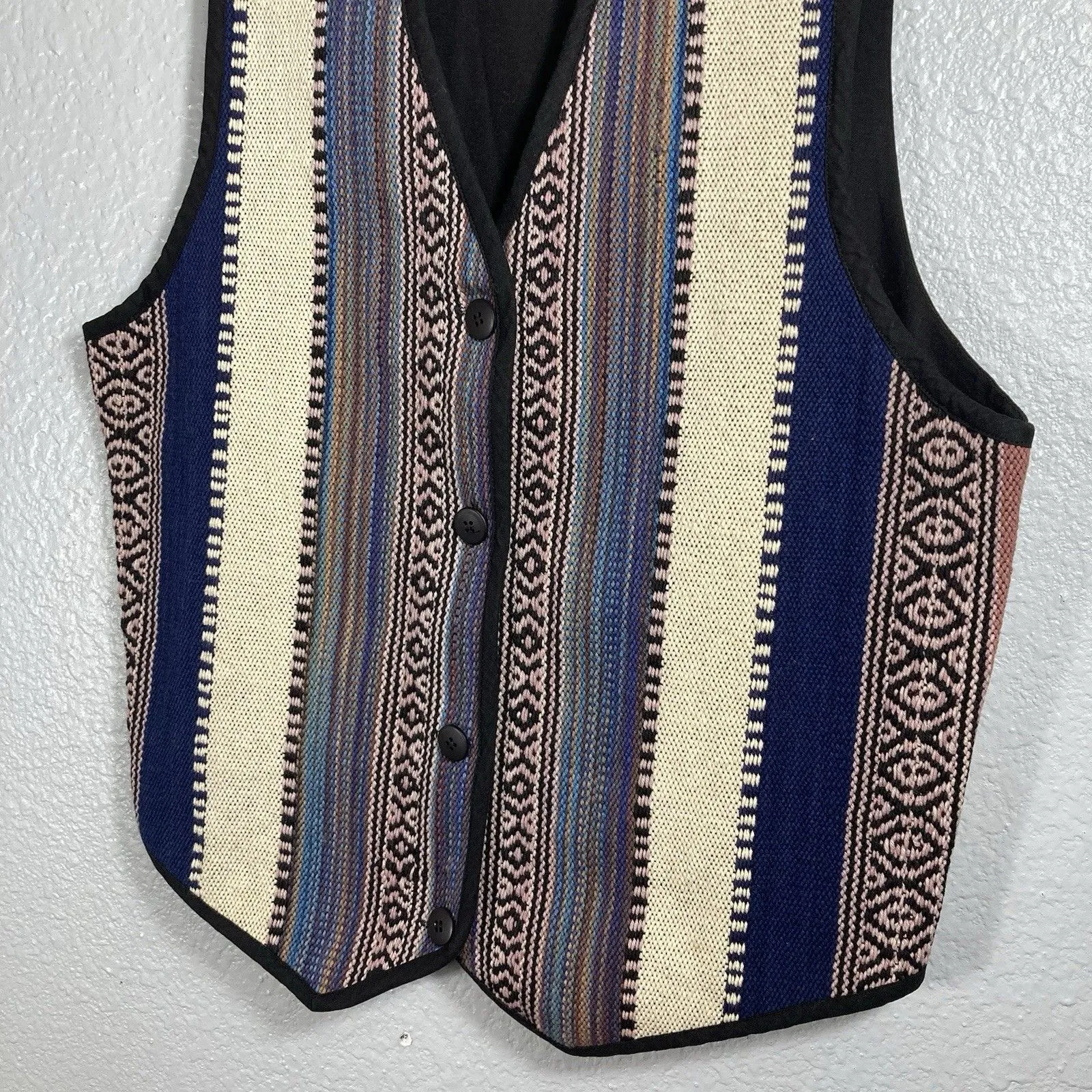 Vintage Tapestry Vest Women L Button Front Strips Cottagecore Country Prairie Size L - Image 3