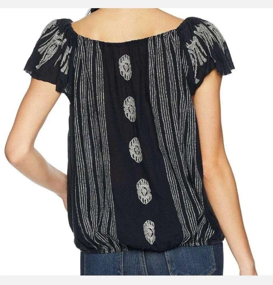 NWT Free People Womens Bohemian Embroidered Pukka Tee Blouse Shirt Grey Size M - Image 2