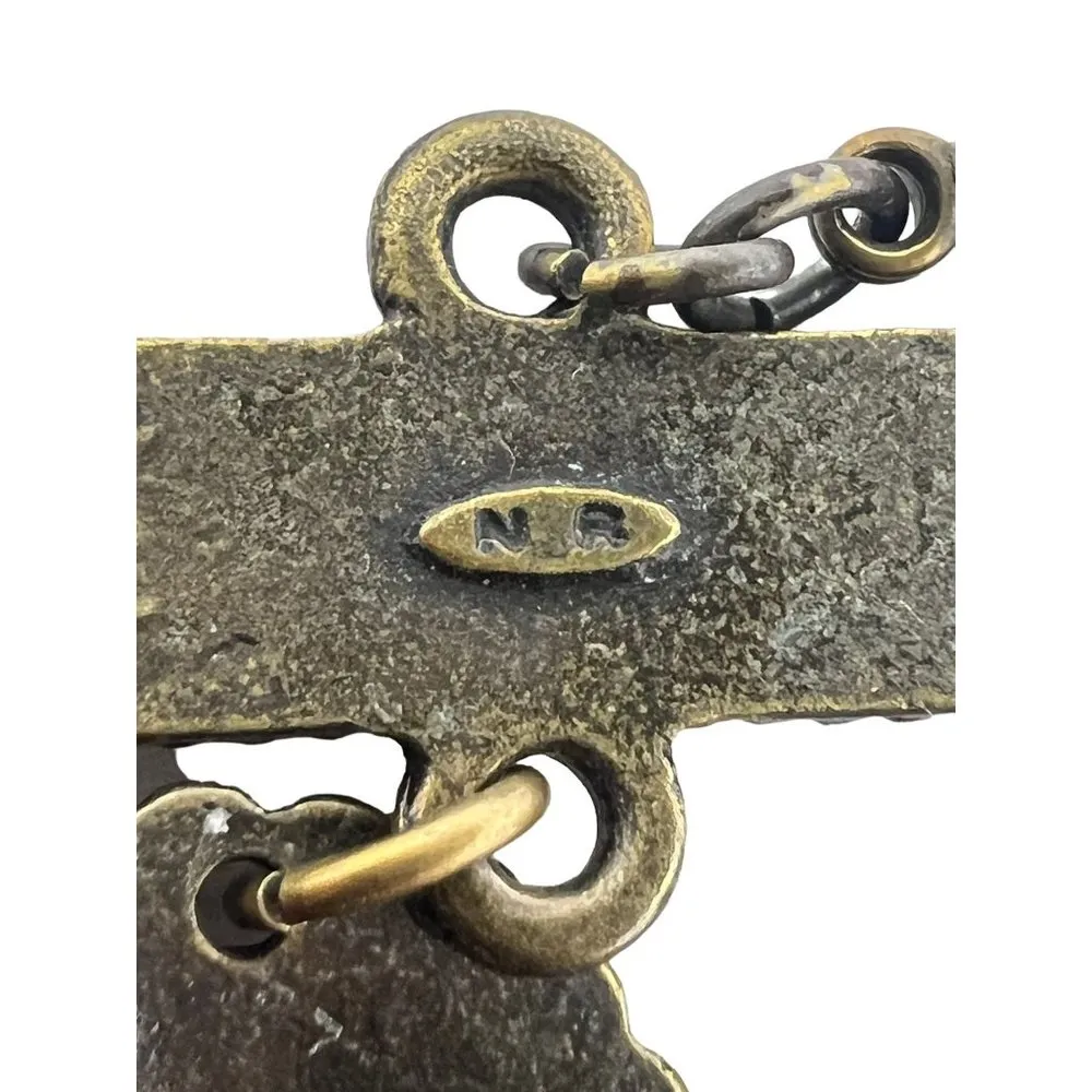 Vintage Nina Ricci Etruscan Style Wide Antique Gold Metal Bracelet Adj. 7.5" Sig - Image 4