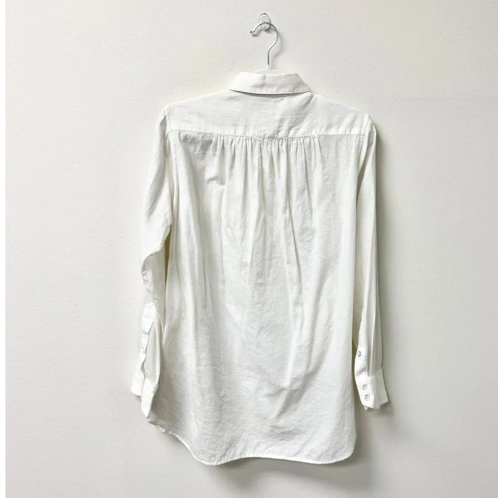 Rag & Bone 100% Cotton Curved Hem Poplin Button Down Shirt Ivory Women's Size 0 - Image 2