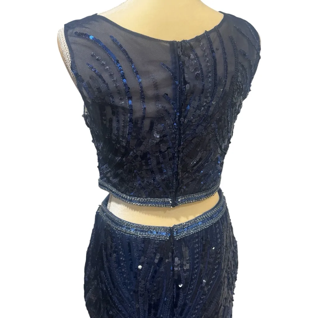 Morrell Maxie Midnight Blue Sequin Top Maxi Skirt Tule Dress Prom Quinceañera 6 - Image 8