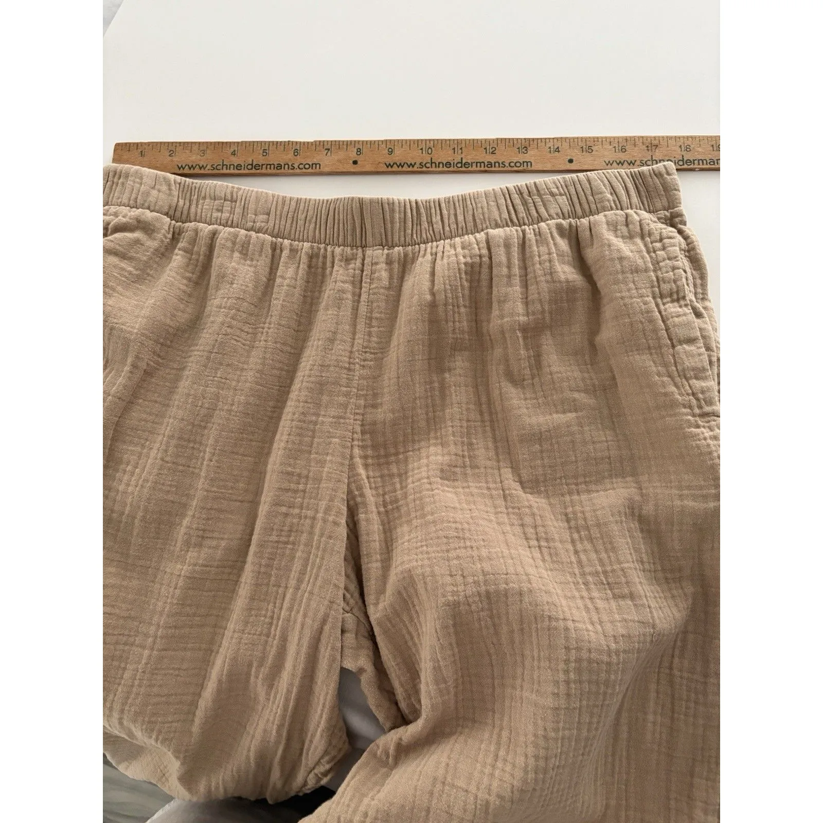 Coldwater Creek Wide Leg Gauze Cropped Pants Size Large Tan Lagenlook Beach Vaca - Image 7