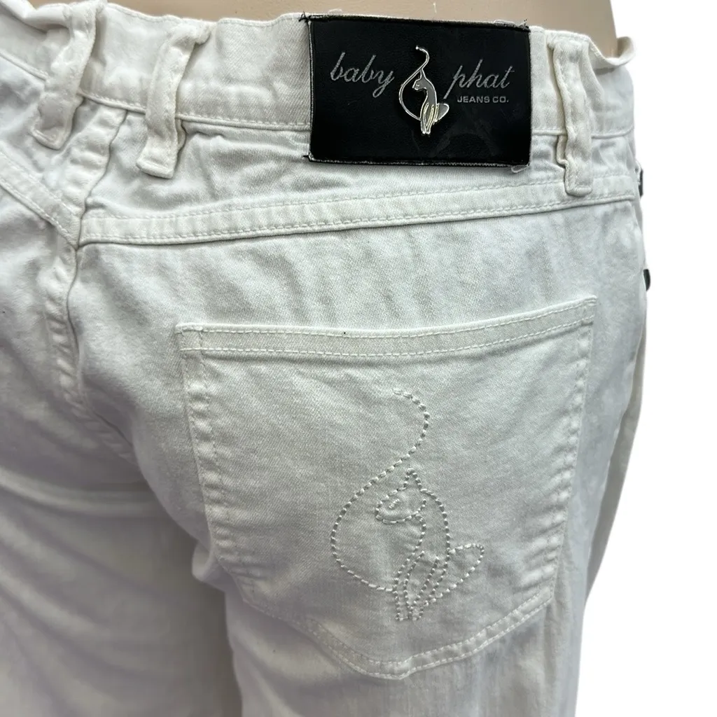 Baby Phat Y2K White Cotton Spandex Blend Denim Wide Leg Cropped Jeans Juniors 9 - Image 8