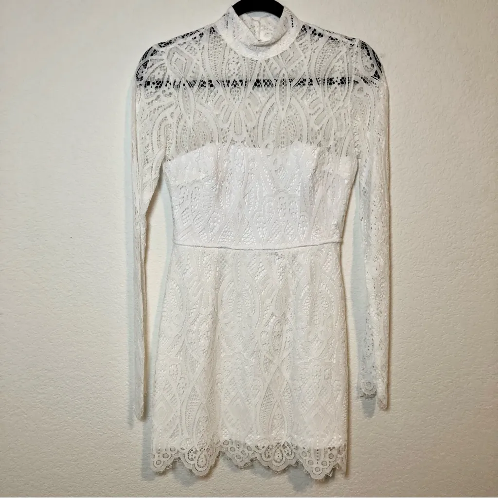 Lulus  Gorgeous Attraction White Lace Structured Long Sleeve Mini Dress Size S - Image 3