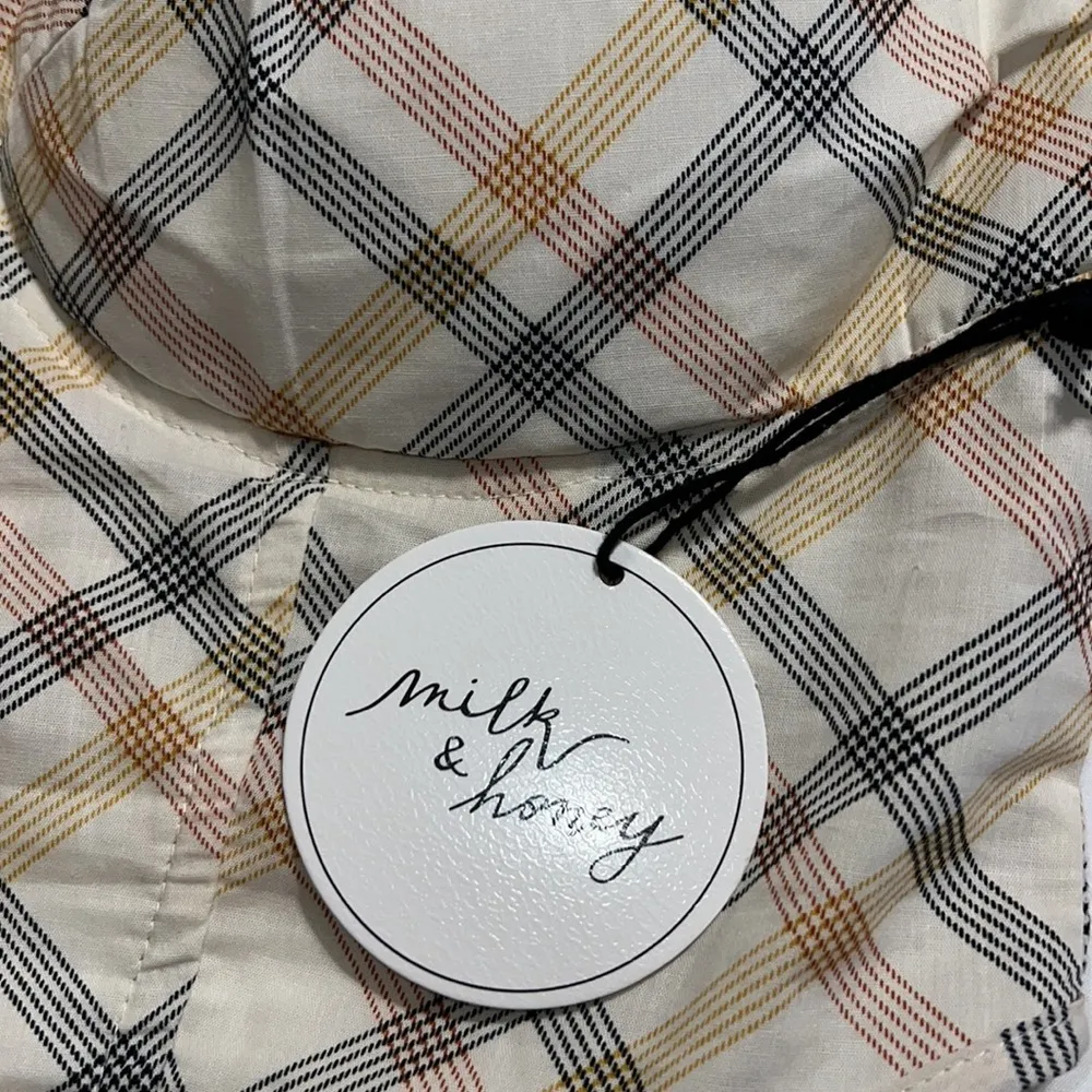 Milk & Honey MED crop top plaid padded top elastic back stretchy sweetheart neck Orange - Image 7