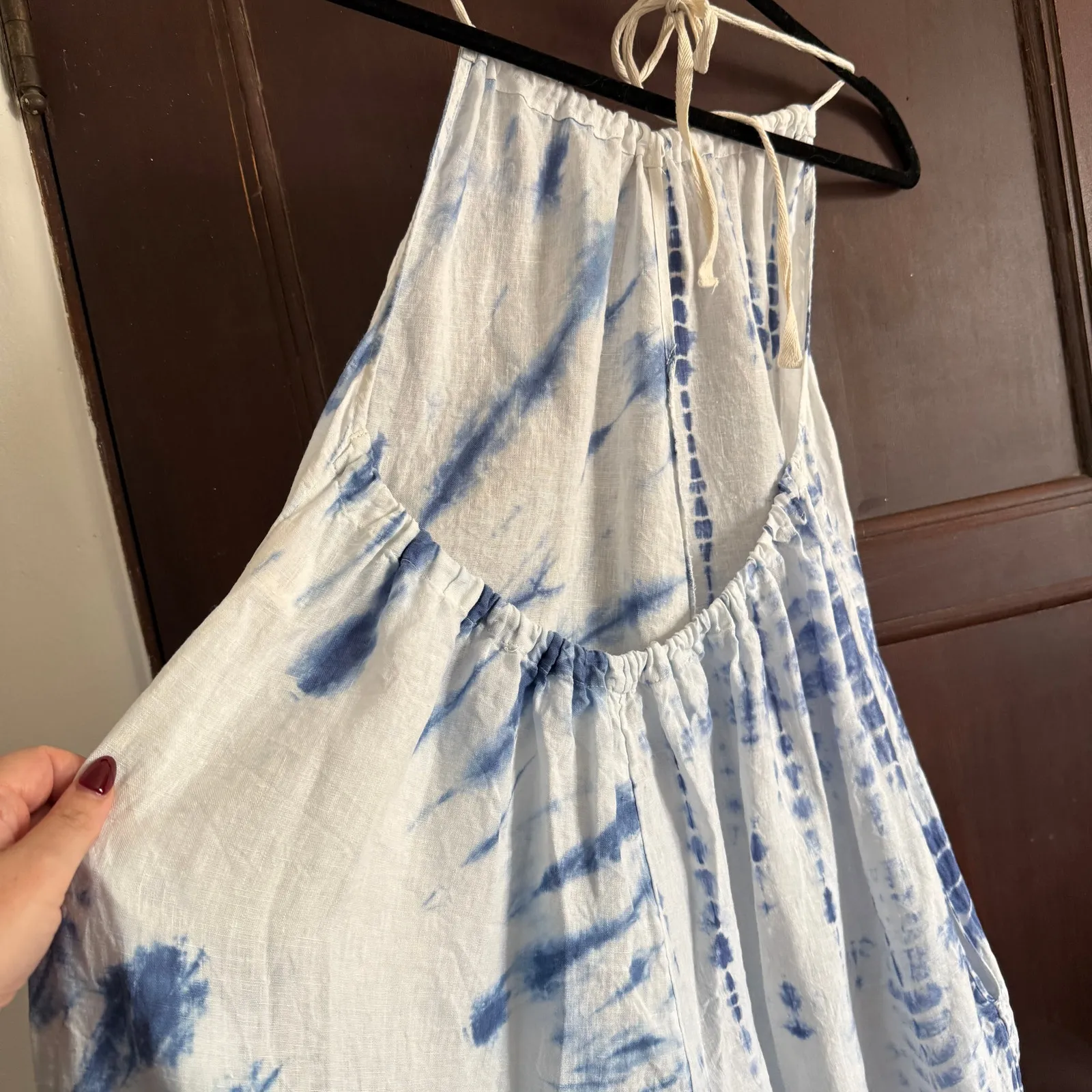 FREE PEOPLE Moody Blues Blue and White Tie Dye Balloon Leg Jumpsuit extra Small - Image 7