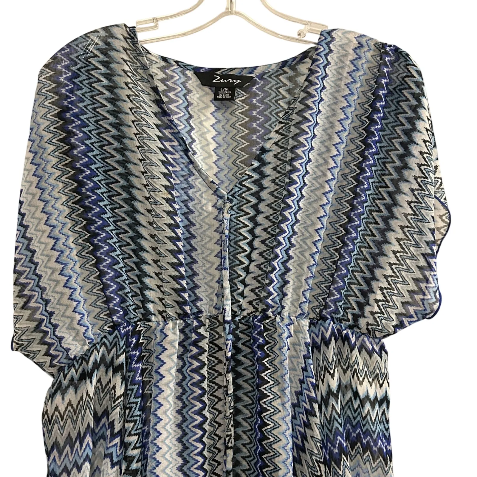 Zuny Women's L XL Blue Chevron Zig Zag Print Kimono Kaftan Cover Up Size L - Image 2