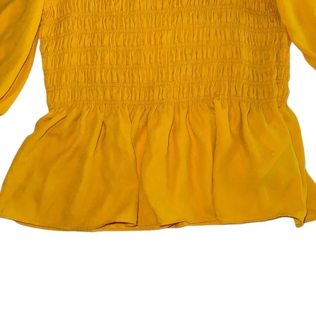 Nanette Lepore Smocked Peplum Top‎ Ruffle Square Neck Yellow Blouse Size XS - Image 8