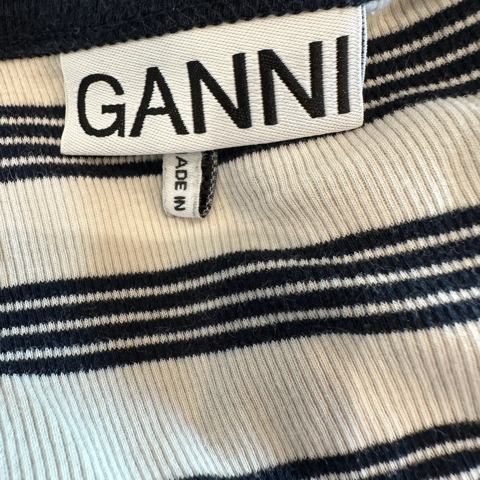 Ganni Blue White Striped T-Shirt Dress SMALL Ruched Ribbed Knit Designer $325 - Image 10