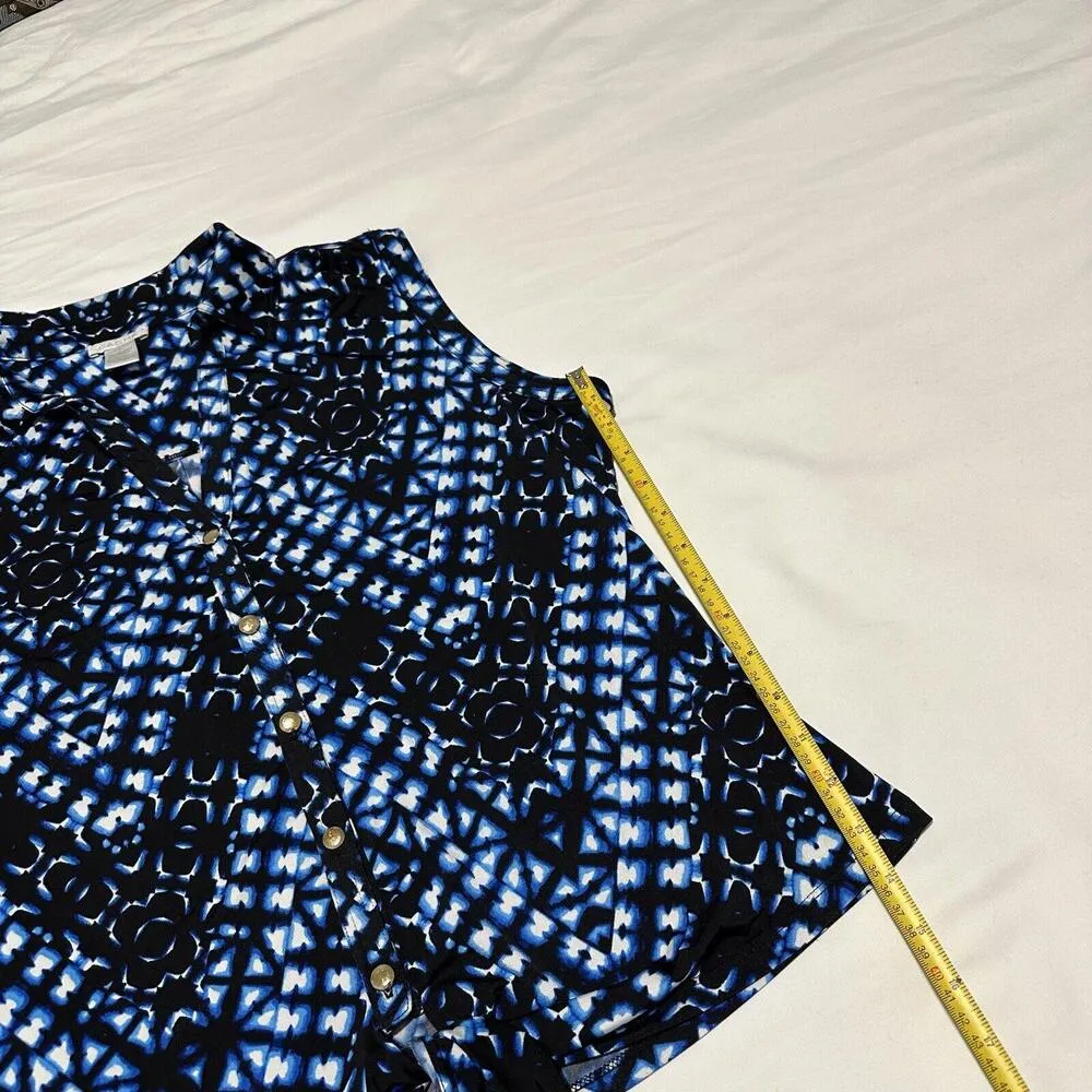 Cache  Blue Chevron Collared Sleeveless Button Up Tie Front Shirt Size XL - Image 5