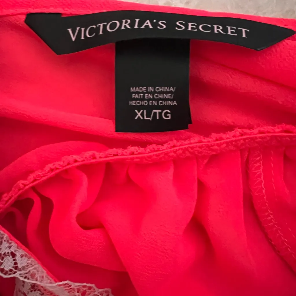 Victoria's Secret Cami Tank Lingerie Top Bright Hot Pink Lace Semi Sheer Size XL - Image 10