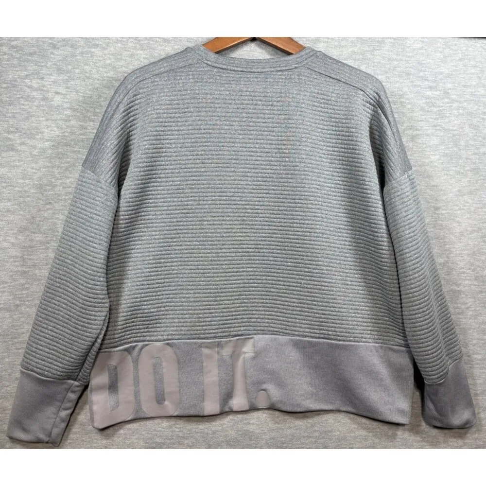 Nike Dri Fit Gray Just‎ Do It Sweatshirt Ribbed Texture Womens M Athleisure - Image 4