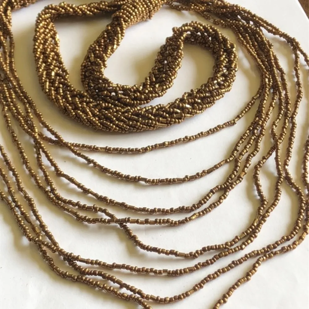 34” Bronze Metallic Seed Bead Beaded Multi Strand Statement Necklace - Image 2
